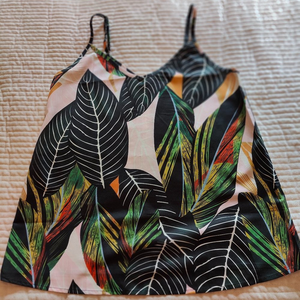 TECREW Banana Leaf Tropical Spaghetti Straps Tank Top Size Small